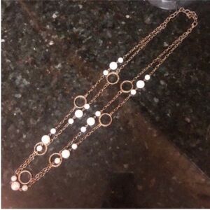 J crew gold pearl circle chain layered Necklace classy preppy elegant